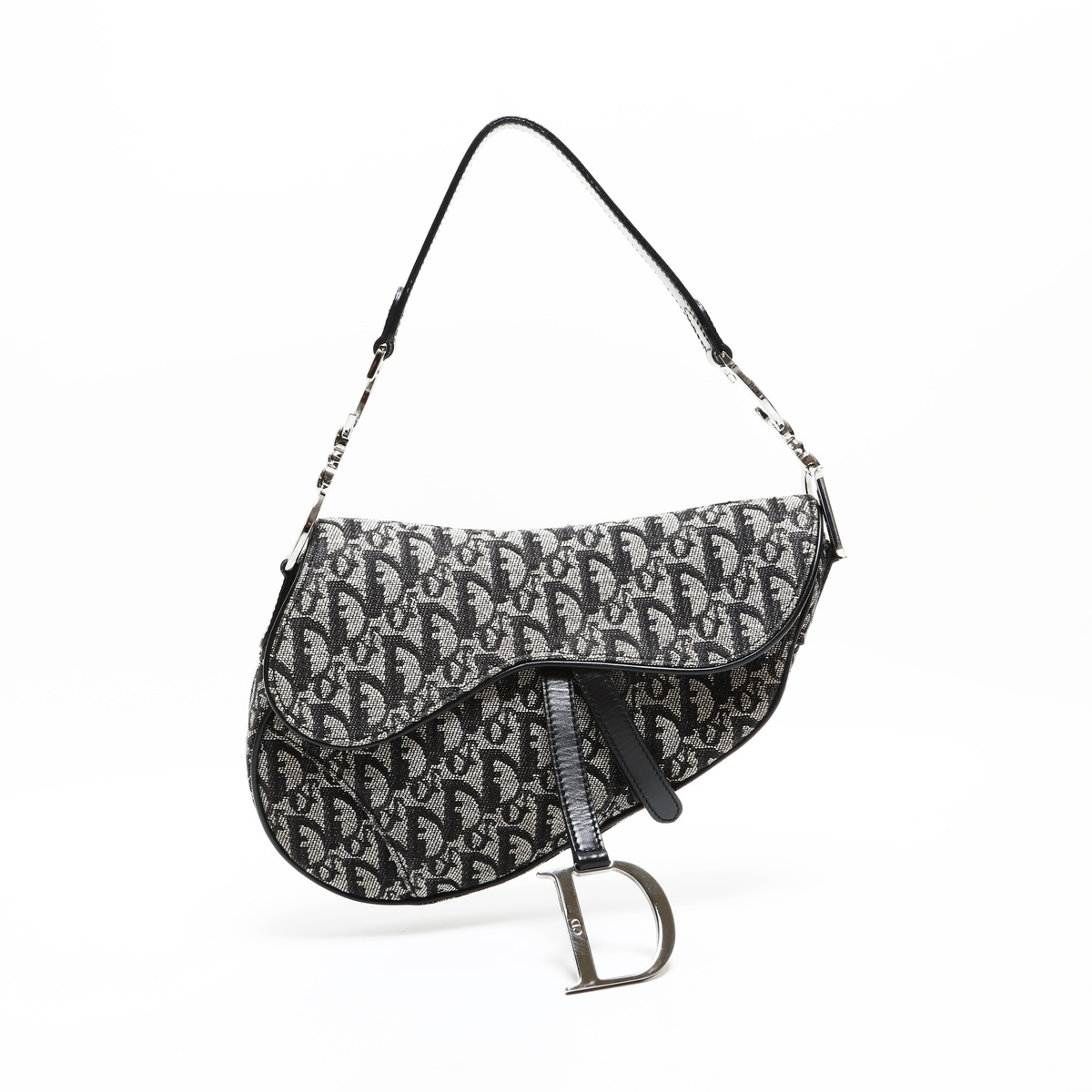 クリスチャンディオール Christian Dior ショルダーバッグ キャンバス トロッター サドルバッグ シルバー金具 ブラック拍卖