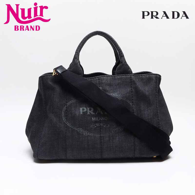 プラダ PRADA ショルダーバッグ ブラックデニム カナパ Mサイズ ロゴ 2WAY ブラック拍卖