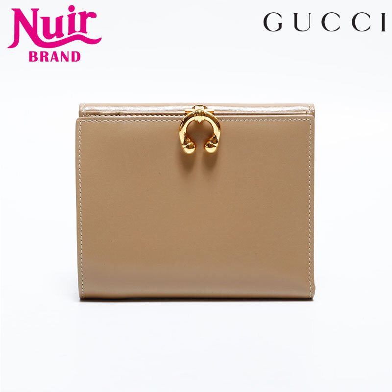 グッチ GUCCI 二つ折り財布 レザー ホースビット ベージュ拍卖