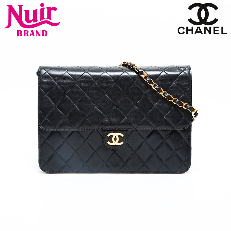 シャネル CHANEL ショルダーバッグ 4番台 1996-1997 ラムスキン プッシュロック チェーン マトラッセ ブラック拍卖