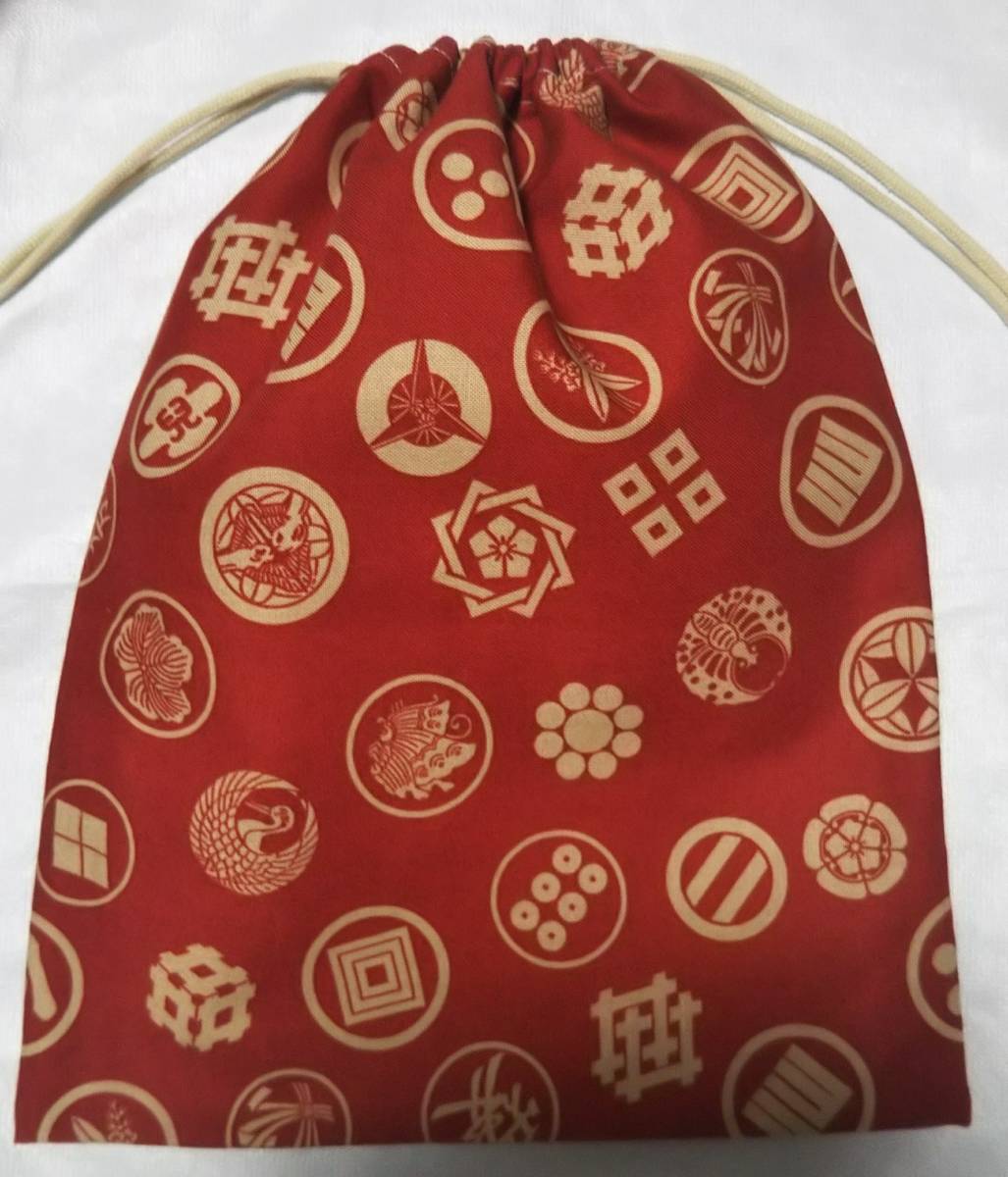 巾着袋■武将家紋柄 えんじ【約よこ22.5cm×たて26々cm】 人気シリーズ 拍卖
