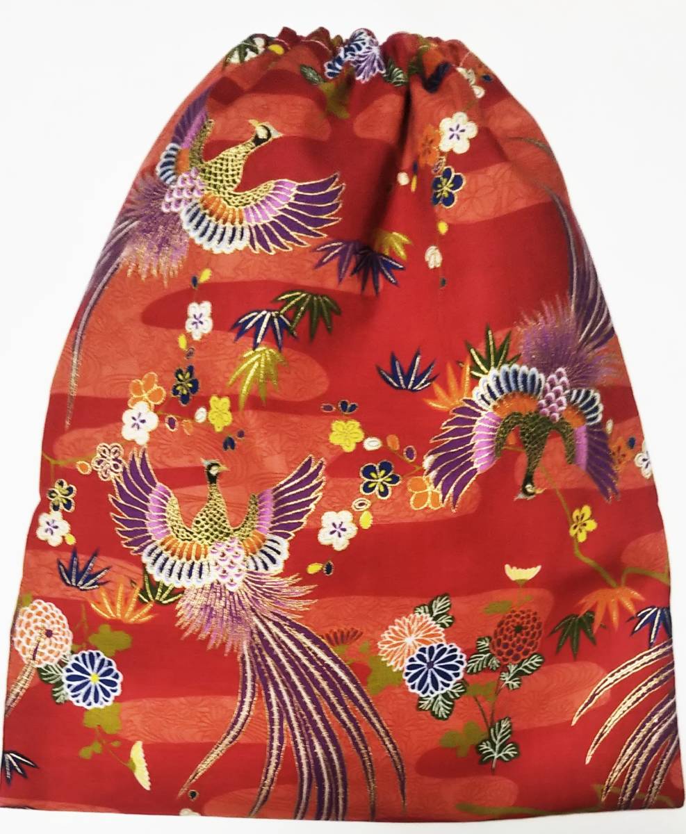 巾着袋 ■金彩の鳳凰 赤【約よこ23.5cm×たて29cm】廃盤生地 レア 和柄 伝説柄拍卖