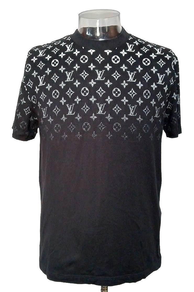 【K4】LOUIS VUITTON/ヴィトン/半袖/グラディエントコットンTシャツ/イタリア製/メンズ/ブラック/サイズXS拍卖