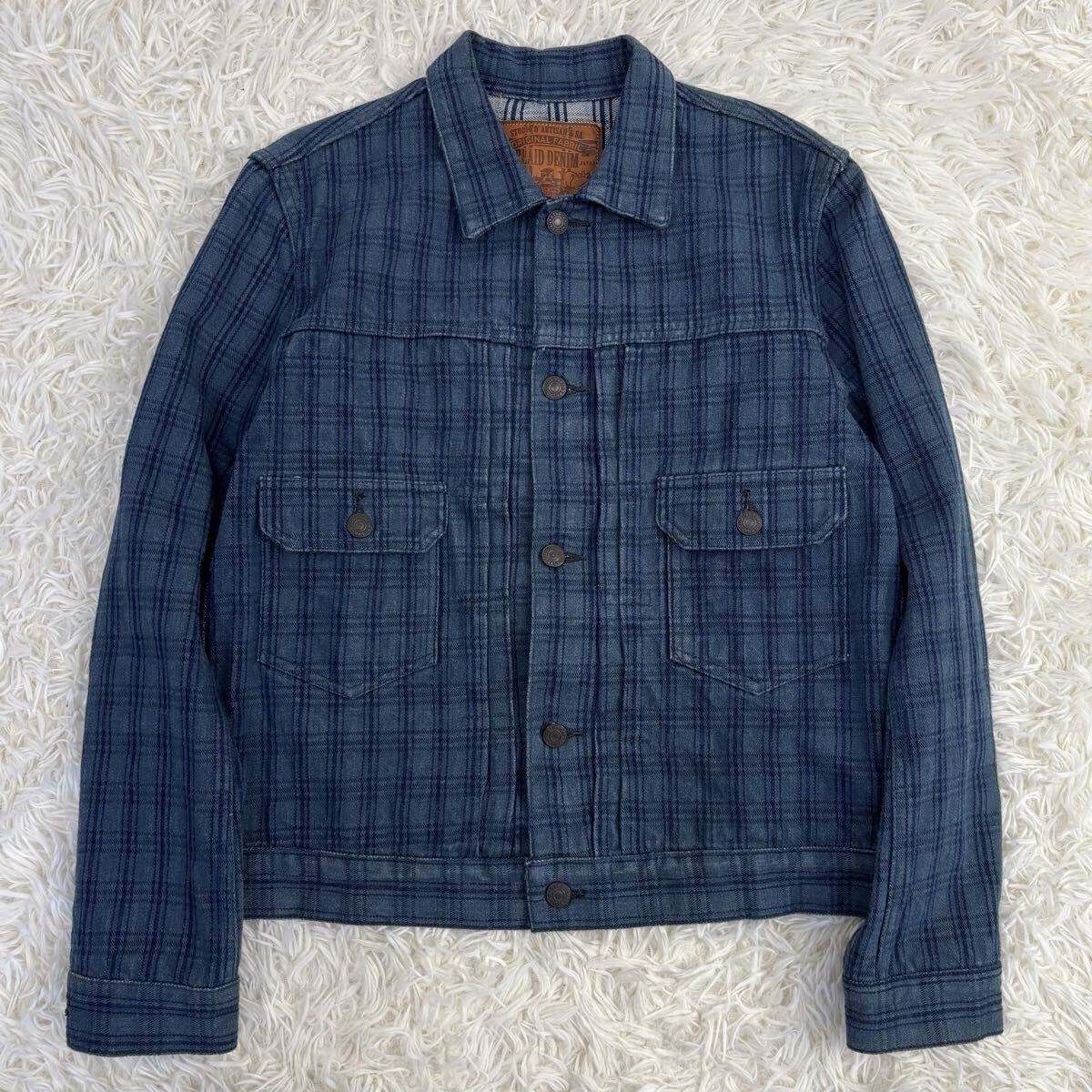 『希少!』日本製 STUDIO D'ARTISAN ステュディオ ダルチザン インディゴ カセ染 2ndタイプ トラッカージャケット 38 デニム Gジャン 赤耳拍卖