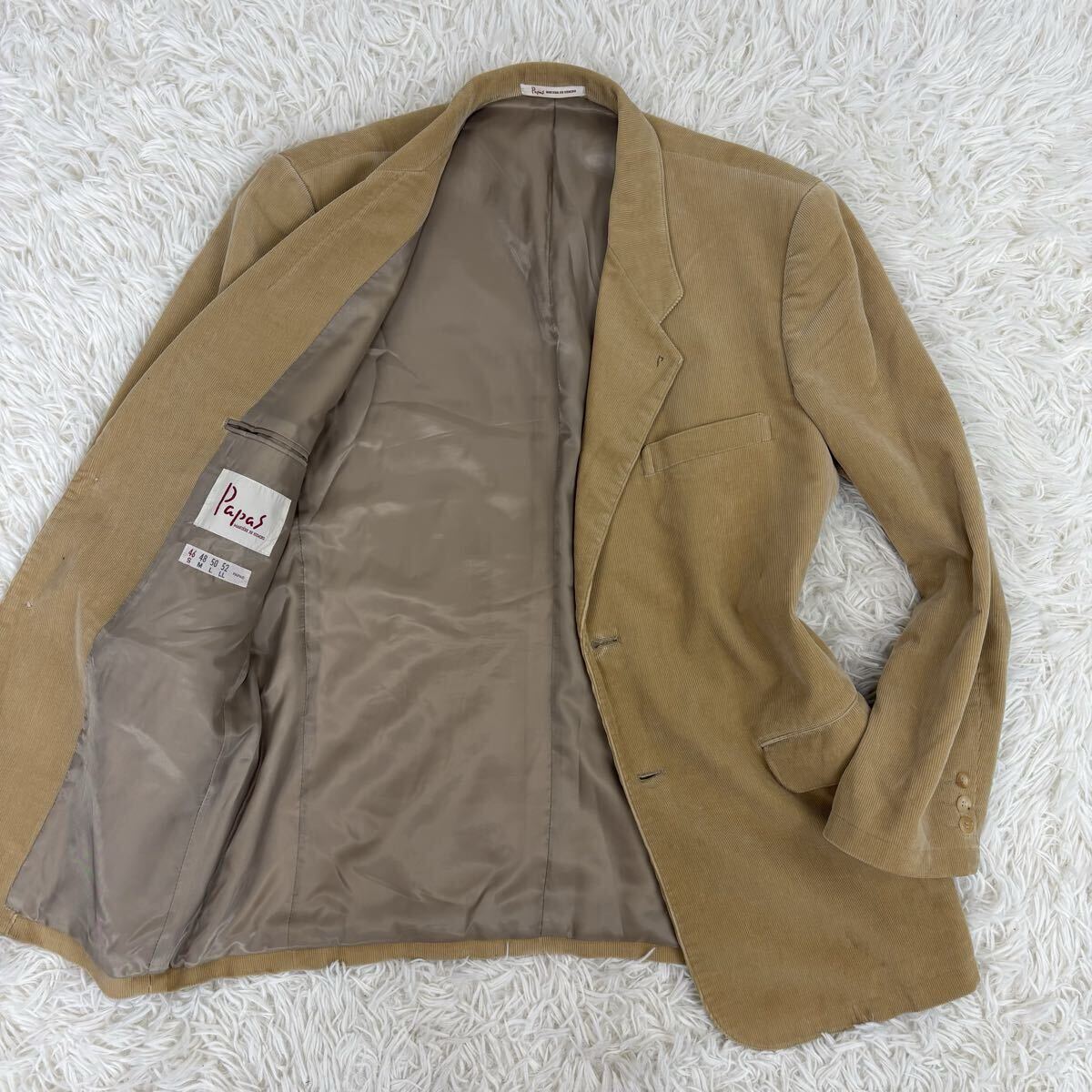 『秋冬定番!』日本製 PAPAS パパス コーデュロイ テーラードジャケット アンコン ブレザー 46 Sサイズ ベージュ拍卖