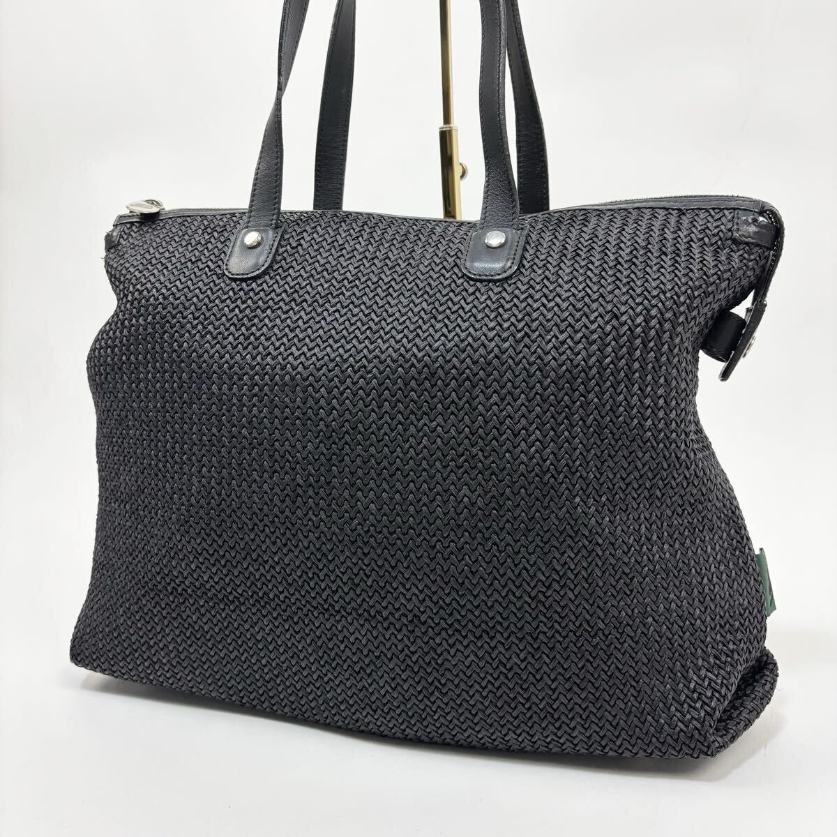 『希少archive!』ジャンポールゴルチエ JUNIOR GAULTIER ラフィア素材 × 牛革 レザー トートバッグ ブラック 黒 肩掛け拍卖