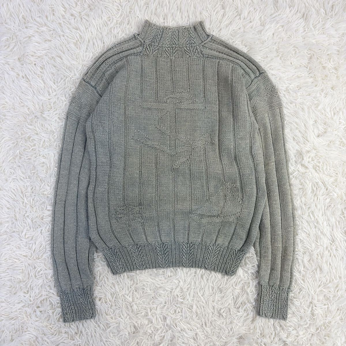 POLO by RALPH LAUREN ポロバイラルフローレン ハンドニット インディゴ染 ストーンウォッシュ加工 イカリマーク ハイネック セーター M拍卖