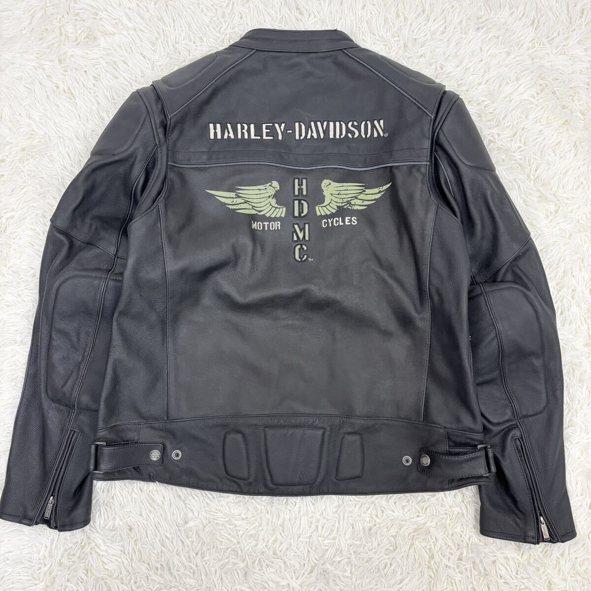 『メガサイズ!』 HARLEY DAVIDSON ハーレーダビッドソン 牛革 レザー シングル ライダースジャケット ブラック 黒 XXL拍卖