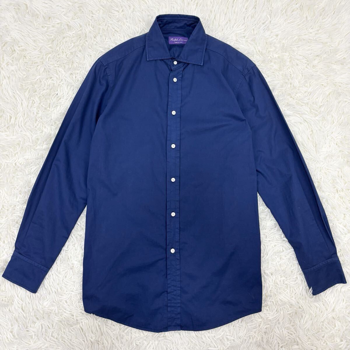 『最上位ライン!』イタリア製 RALPH LAUREN PURPLE LABELラルフローレン パープルレーベル 長袖シャツ ネイビー 紺色 14.5 拍卖