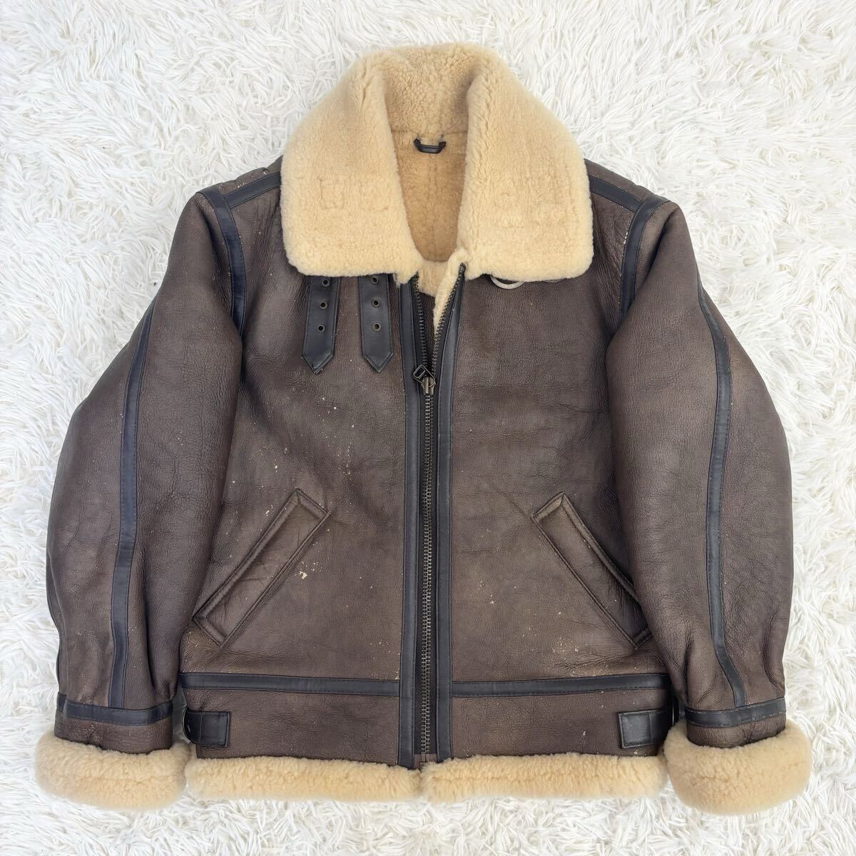 『希少!』young 羊革 リアルムートン 肉厚 B-3 フライトジャケット ミリタリー ボマージャケット ブラウン 茶 XL拍卖