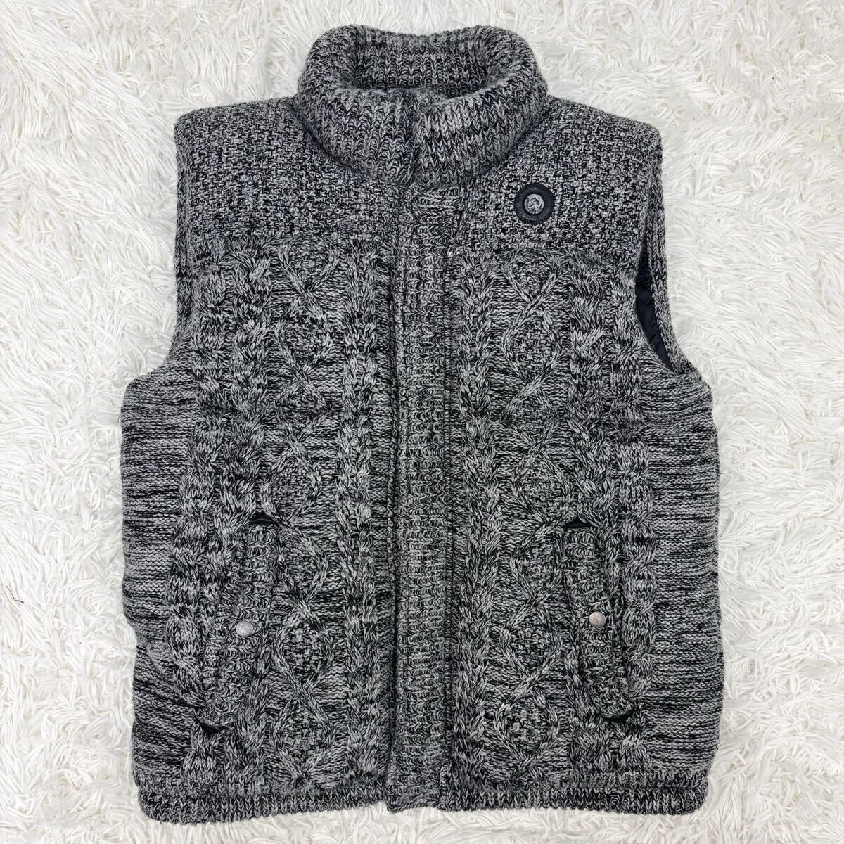 『希少!ビックサイズ!』DIESEL ディーゼル ブレーブマンプレート 肉厚 ニット ダウンベスト グレー 灰色 XL 国内正規品拍卖