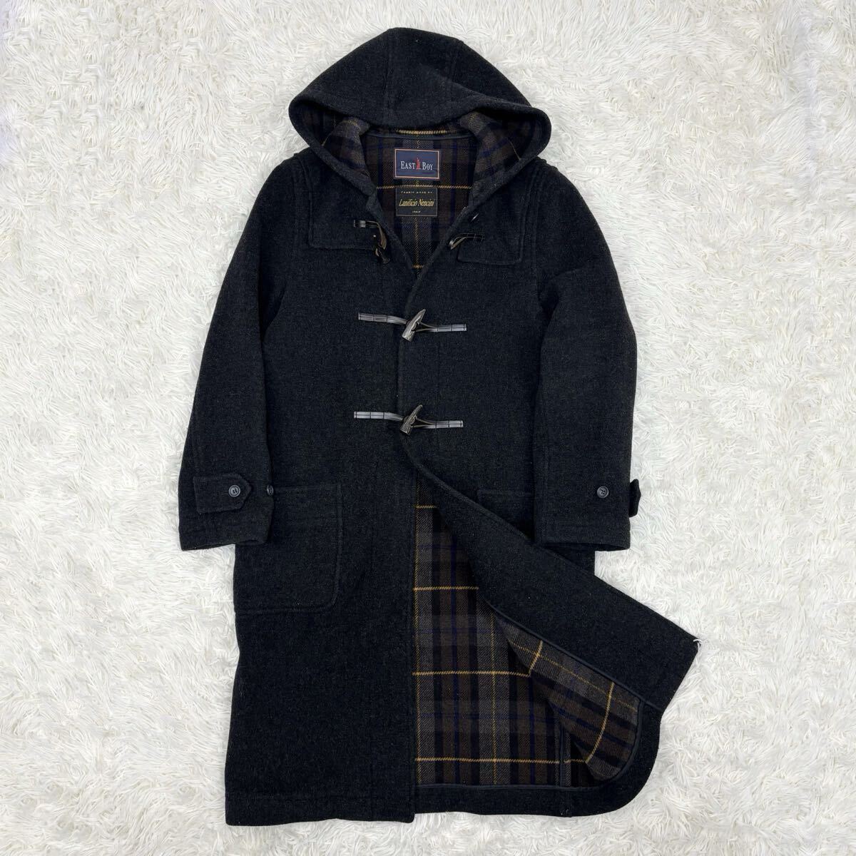 EAST BOY イーストボーイ Lanificio Nencini カシミヤウール ダッフルコート ロング コート アウター サイズ9 裏地チェック柄拍卖