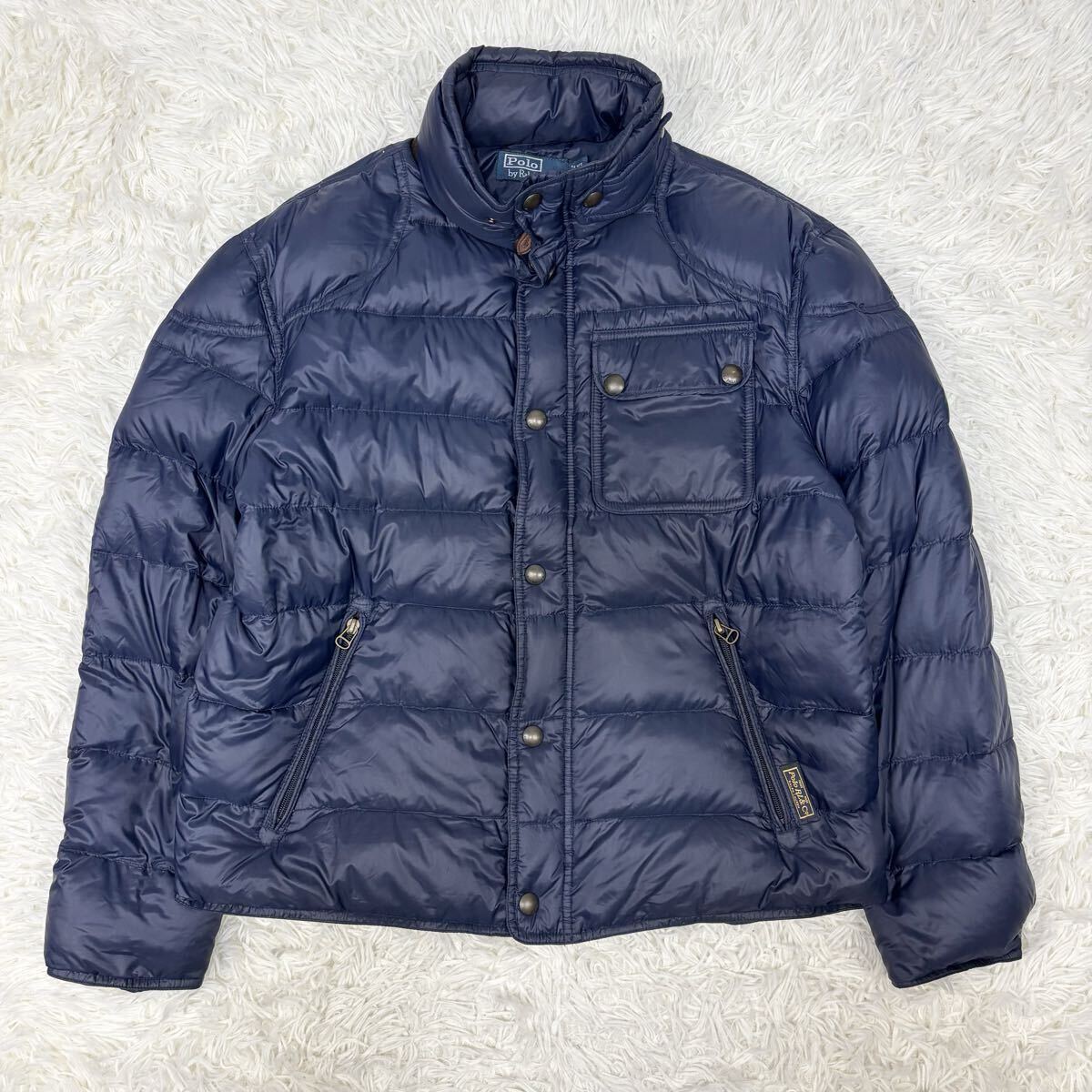 『上質!』Polo by RALPH LAUREN ポロバイラルフローレン 牛革 部分レザー 肉厚 ダウンジャケット ネイビー 紺 XL 国内正規品拍卖