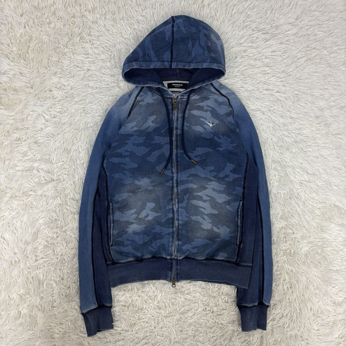 『奇跡!XXLサイズ!』1PIU1UGUALE3 RELAX ウノピゥウノウグァーレト スウェット デニム ジップアップ パーカー カモフラ拍卖