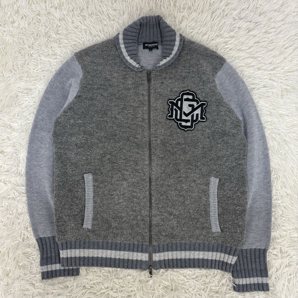 定価¥30.800- McREGOR マクレガー レタードワッペン ジップアップ ニットジャケット L グレー カウチン ブルゾン拍卖