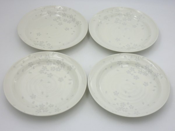 ◆◇竹斎白夢桜 8寸大皿×4個 / 25cm お皿 盛り皿 パスタ皿 日本製 美濃焼 業務用 和食器 飲食店 陶器 おしゃれ セット /未使用 訳あり◇◆拍卖