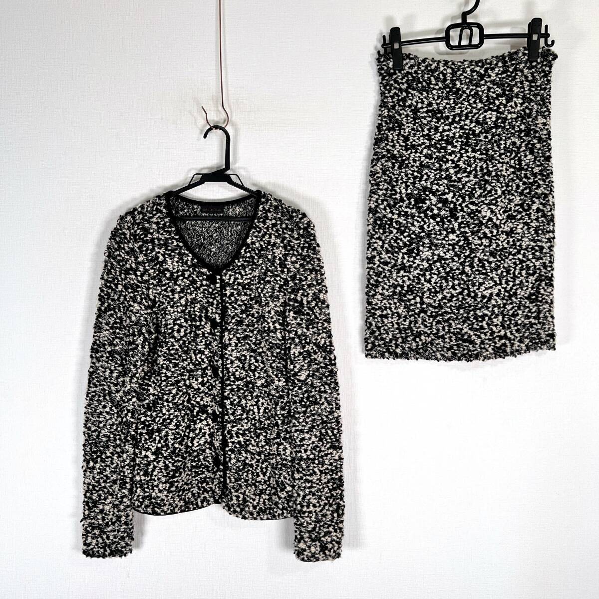 【MOGA】モガ カラーネップ ツイード ニット ジャケット×スカート スーツ セットアップ 上下セット 女性用 レディース【c011】拍卖