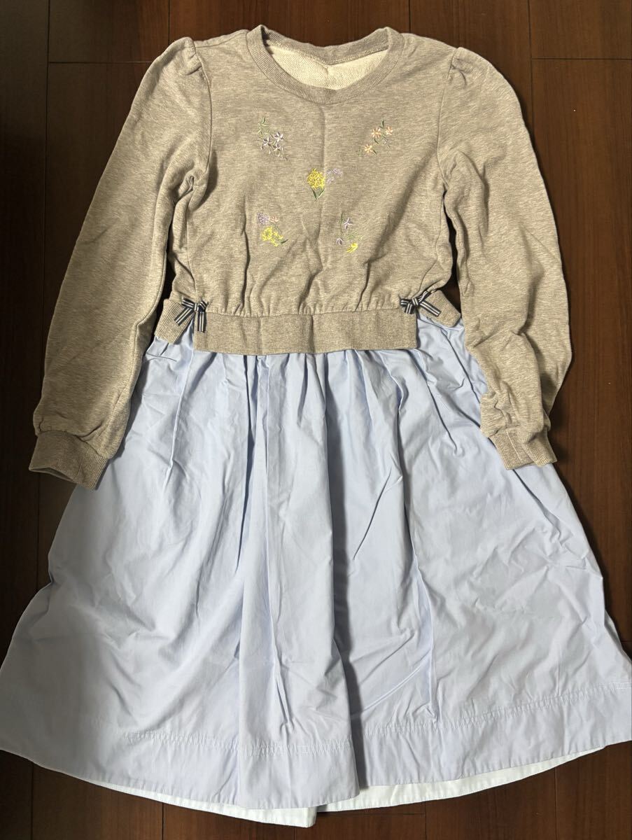 組曲 キッズ トレーナー ワンピース 160㎝ グレー×水色 女の子拍卖