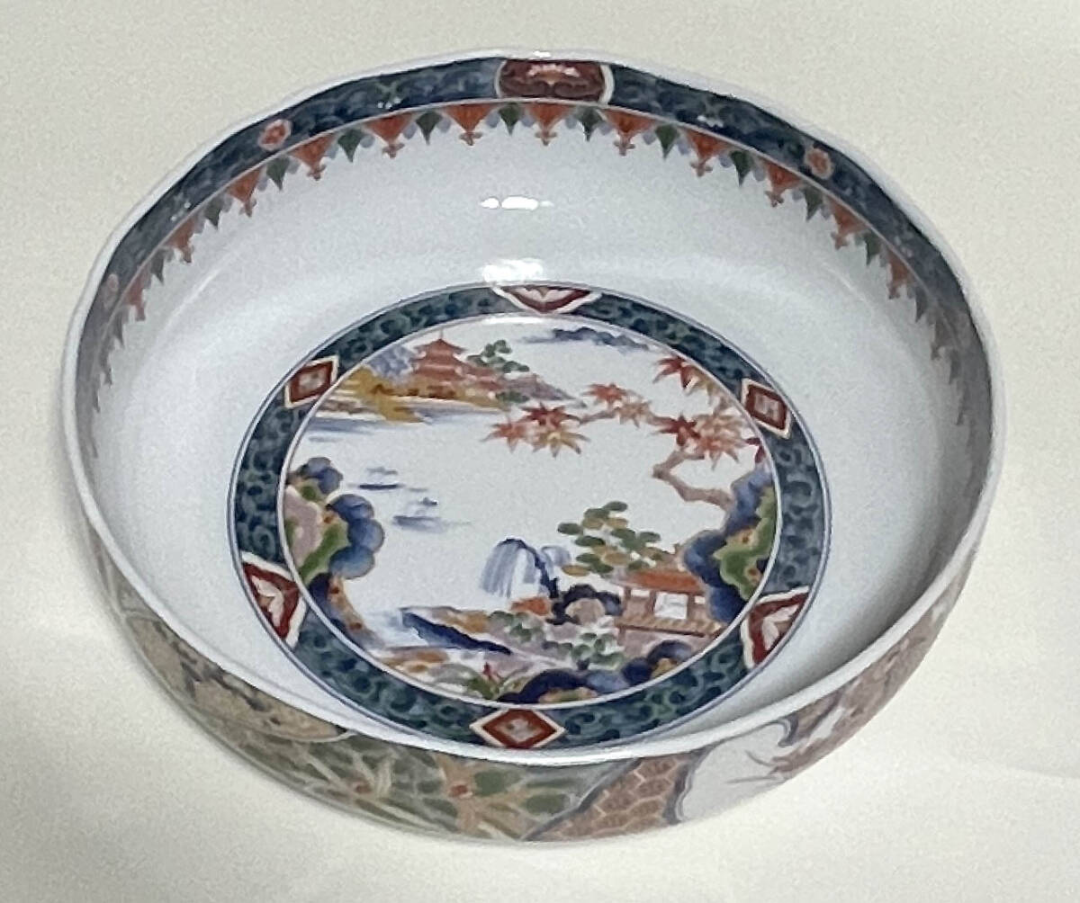 絵付深皿 風景・花柄(紅葉 柳など) 絵柄 陶磁器拍卖