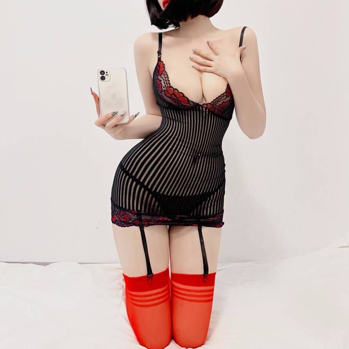 新作 送料220円【1667】赤x黒 ミニスカ ベビードール レディースランジェリー ボディスーツ エロ下着 ナイトウェア 美胸 Tバック ニーハイ拍卖