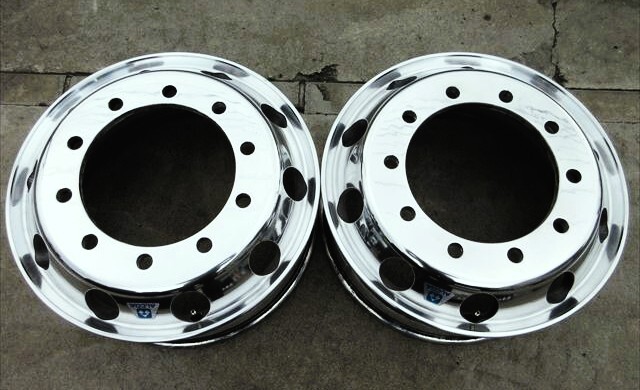 送料無料 美品 アルコア アルミホイール ISO 平面座 22.5×7.50 162 10穴 フロント用 鏡面仕上げ済み 2本セット その17拍卖
