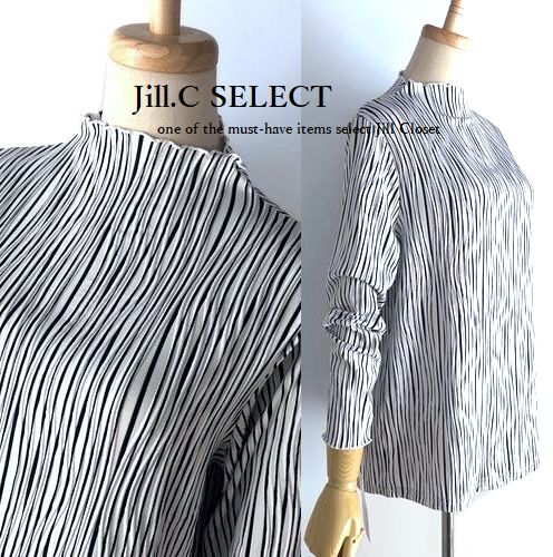 新品【送料185円】WHITE*伸縮◎ウエーブプリーツ ジャガードdesign*通勤オフィス対応*プルオーバー*ストレッチ トップス4280拍卖