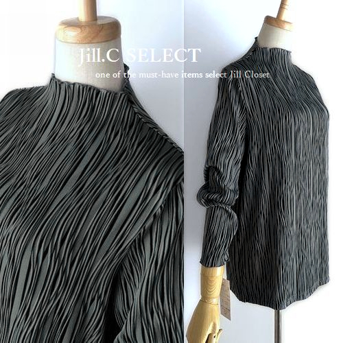 新品【送料185円】KHAKI*伸縮◎ウエーブプリーツ ジャガードdesign*通勤オフィス対応*プルオーバー*ストレッチ トップス4280拍卖