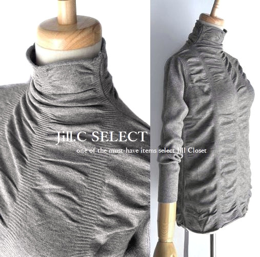 新品【送料185円】万能♪伸縮性抜群 シャーリングストレッチニット×リブ*緩やかハイネックdesign*通勤オフィス対応◎プルオーバー4197.GR拍卖