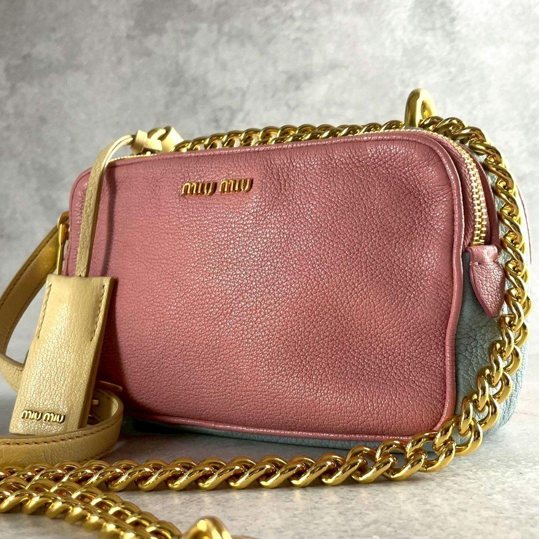 美品★正規品 MIUMIU ミュウミュウ トリコロール マドラス チェーン ショルダー バッグ 719拍卖