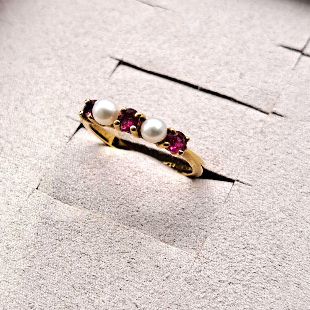 美品 TIFFANY ティファニー 指輪 リング K18 A u750 金 18金刻印有り 正規品パール ルビー 9号拍卖