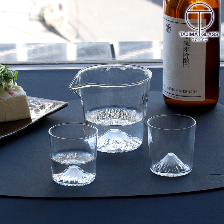 藍花×田島硝子 富士山 冷酒セット 片口1個、ぐい呑2個 ギフト 結婚祝い プレゼント 贈り物 爆買拍卖