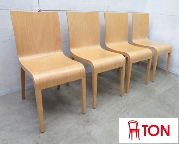 ■P225■美品■TON/トン■SIMPLE/シンプルチェア■ビーチ材■プライウッド■ダイニングチェア■4脚セット■曲木家具■拍卖