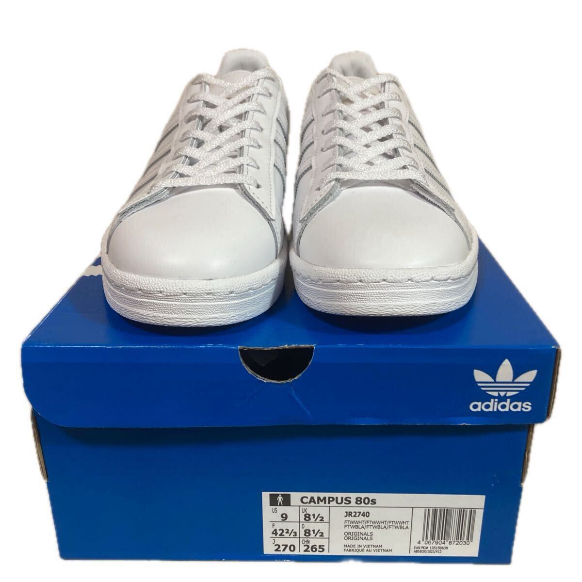 新品 27cm CAMPUS 80s 本革 オールホワイト US9 アディダス オリジナルス キャンパス レザー JR2740 名作 トリプルホワイト 2024年製 銘品拍卖
