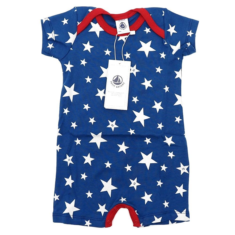 I06104 新品 PETIT BATEAU/星プリントショートロンパース 【サイズ:3m(60cm)】 ブルー プチバトー 赤ちゃん ベビー服拍卖