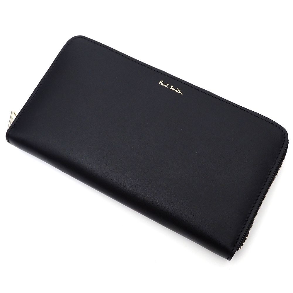 I06148 未使用品 Paul Smith/ラウンド レザーウォレット 長財布 ブラック VPS878 イタリア製 ポールスミス メンズ拍卖