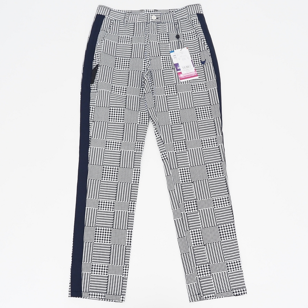 H06330 新品 CLUNK/ストレッチ チェックパンツ 【サイズ:L】 ネイビー プリント柄 ゴルフウエア クランク メンズ拍卖