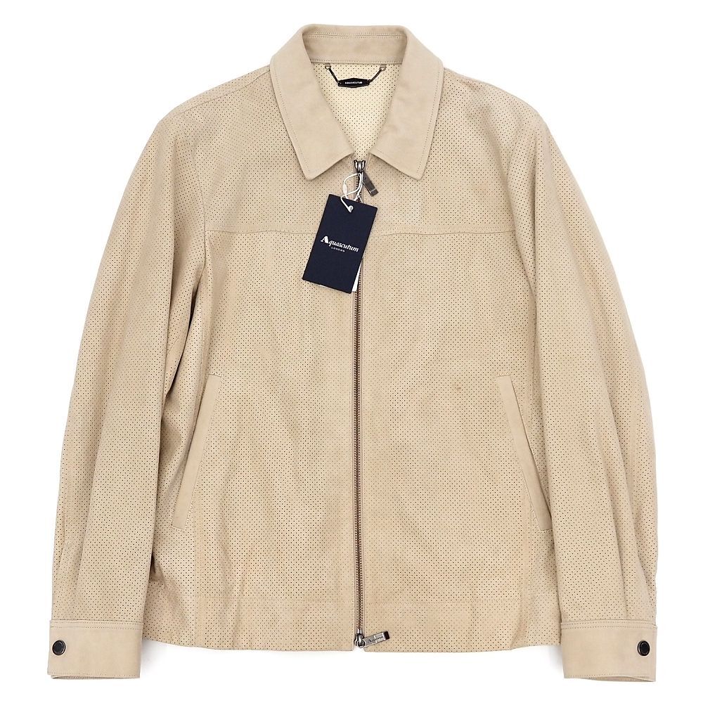 J0641S 未使用品 Aquascutum/パンチングレザー ジャケット【サイズ:36】ベージュ パンチング 最高級ラムスエード アクアスキュータム 拍卖