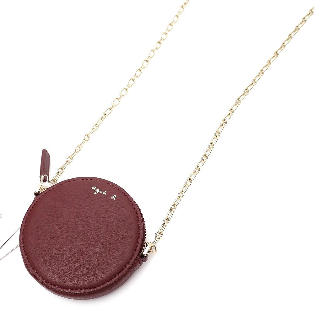 J0609S 未使用品 agens b./チェーンポーチ コインケース ワイン ラムレザー アニエスベー レディース拍卖