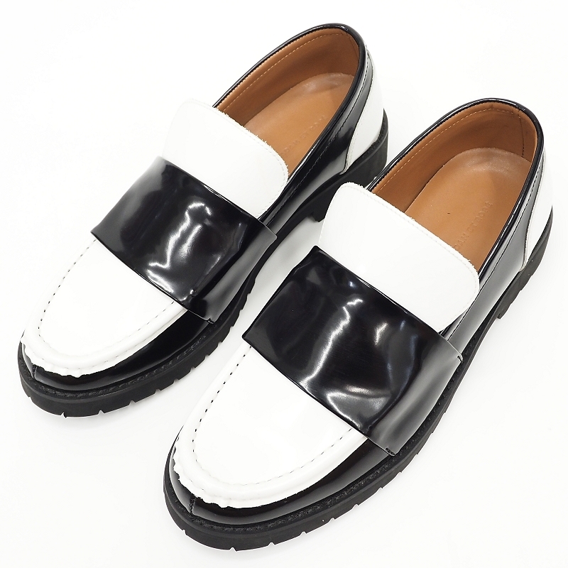 J06113 未使用品 ADAM ET ROPE/ガラスレザー フルサドル ローファー 【サイズ:43】 ブラック/ホワイト シューズ アダムエロぺ メンズ 拍卖