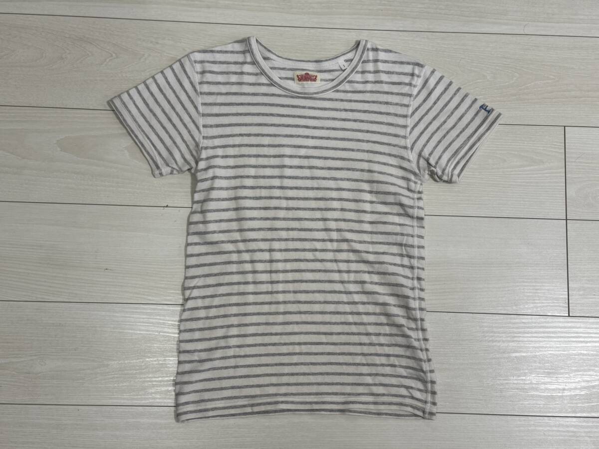 ★ハリウッドランチマーケット ストレッチフライス 半袖カットソー ボーダーTシャツ H刺繍 S 白×グレー HRM★拍卖