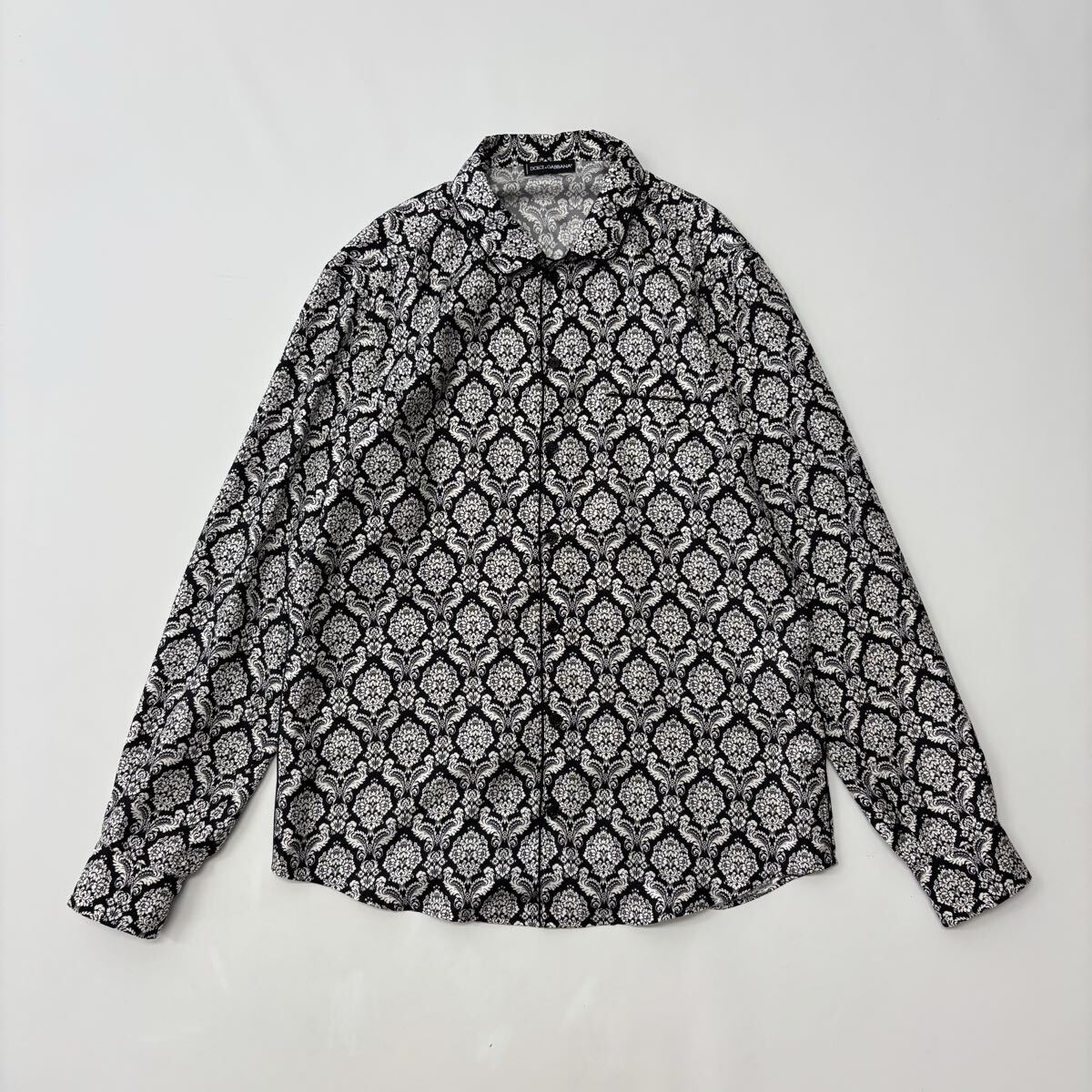 希少 DOLCE&GABBANA ドルチェ&ガッバーナ ドルガバ 総柄 シルク パジャマ シャツ サイズ USA M UK 36 710-0090拍卖