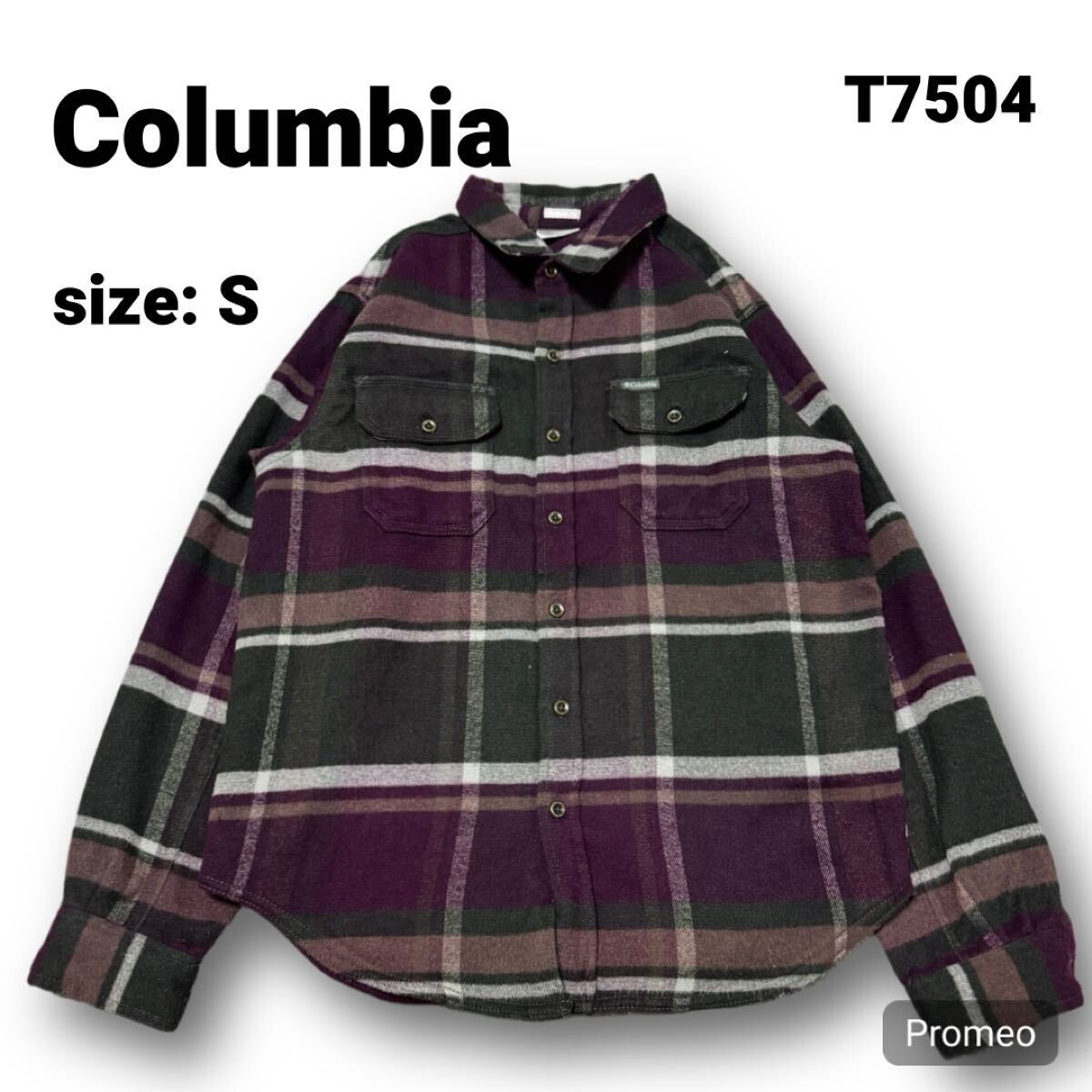 【T7504】Columbia コロンビア 長袖ネルシャツ サイズS パープル 紫色 メンズ トップス 最落なし 古着拍卖