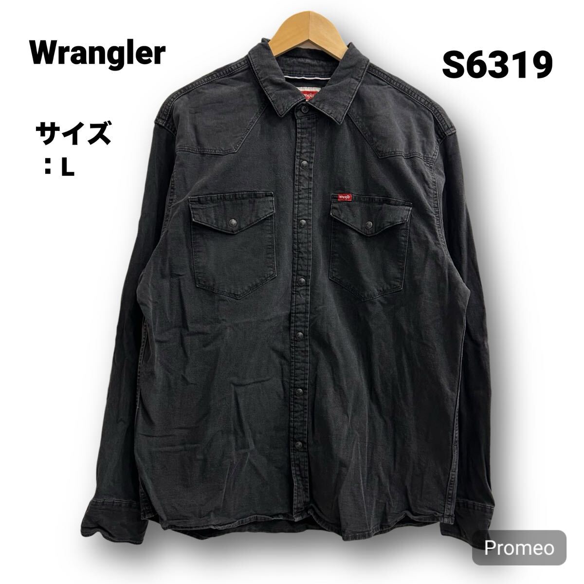 【S6319】 Wrangler ラングラー ブラックデニム ウエスタンシャツ サイズL ブラック 黒 メンズ トップス 最落なし 古着拍卖
