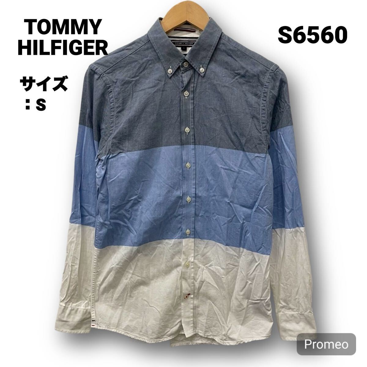 【S6560】 TOMMY HILFIGER トミーヒルフィガー 長袖シャツ サイズS ネイビー 紺 ボタンダウン メンズ トップス 最落なし 古着拍卖