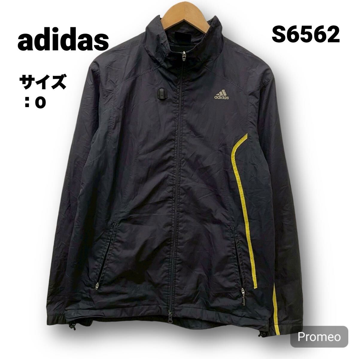 【S6562】 adidas アディダス ナイロンジャケット ジップアップ サイズO ブラック 黒 胸ロゴ プリントロゴ メンズ トップス 最落なし 古着拍卖