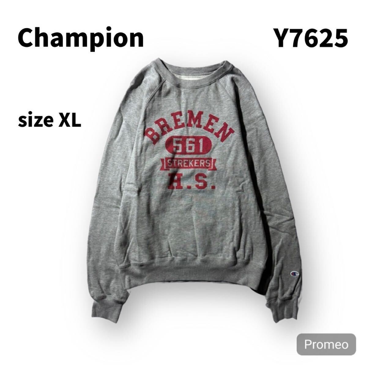 【Y7625】champion チャンピオン サイズXL グレー チャンピオン フロント 3段プリント ラグランスリーブ メンズ トップス 最落なし 古着拍卖