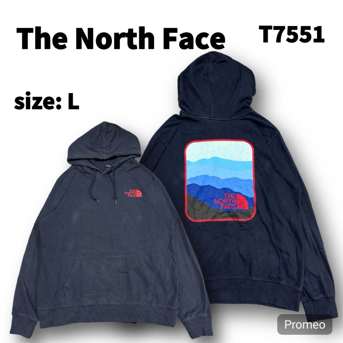 【T7551】 THE NORTH FACE ザノースフェイス スウェット パーカー サイズL ネイビー 紺 メンズ トップス 最落なし 古着拍卖