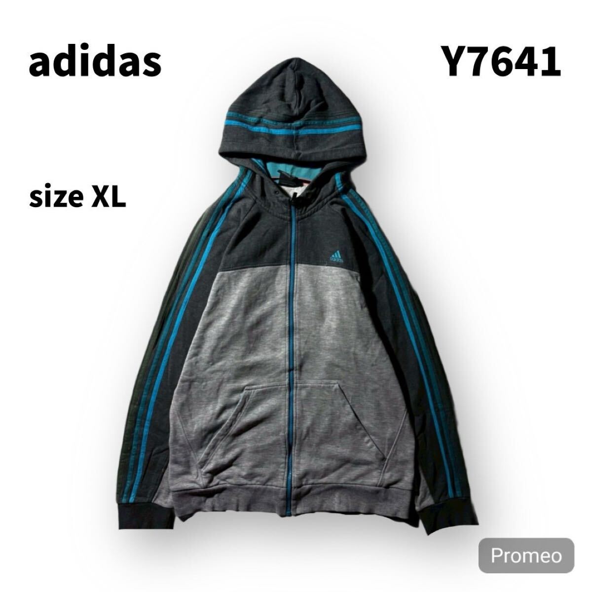 【Y7641】adidas アディダス パーカー フーディー サイズXO グレー 灰色 パフォーマンスロゴ メンズ トップス 最落なし 古着拍卖