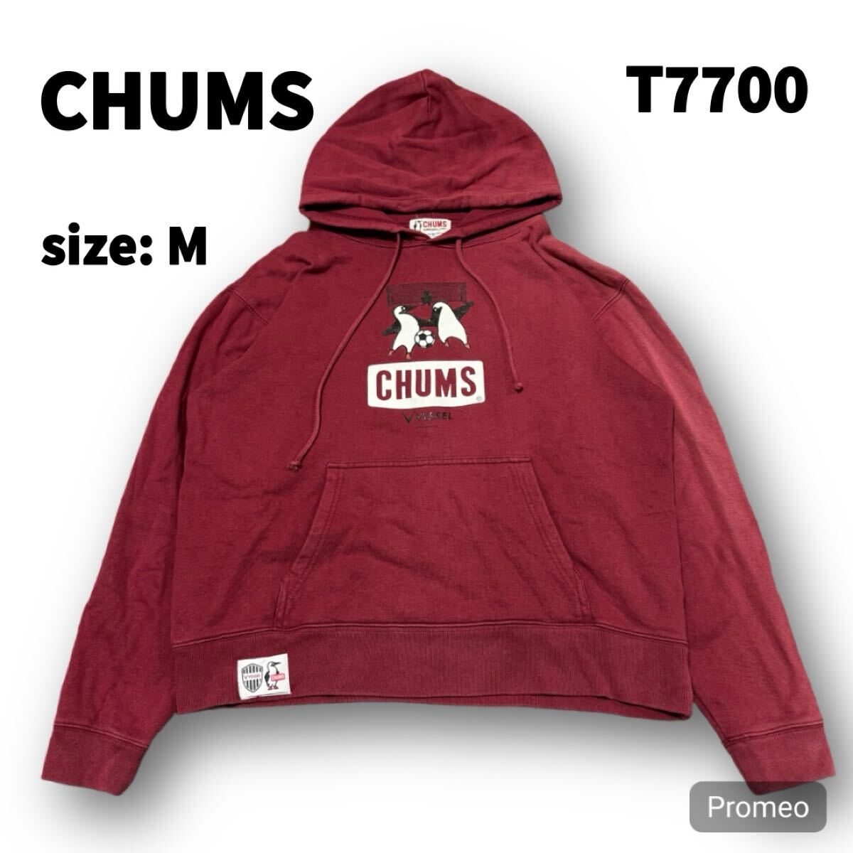 【T7700】CHUMS × ヴィッセル神戸 チャムス スウェット パーカー サイズM レッド 赤 レディース トップス 最落なし 古着拍卖