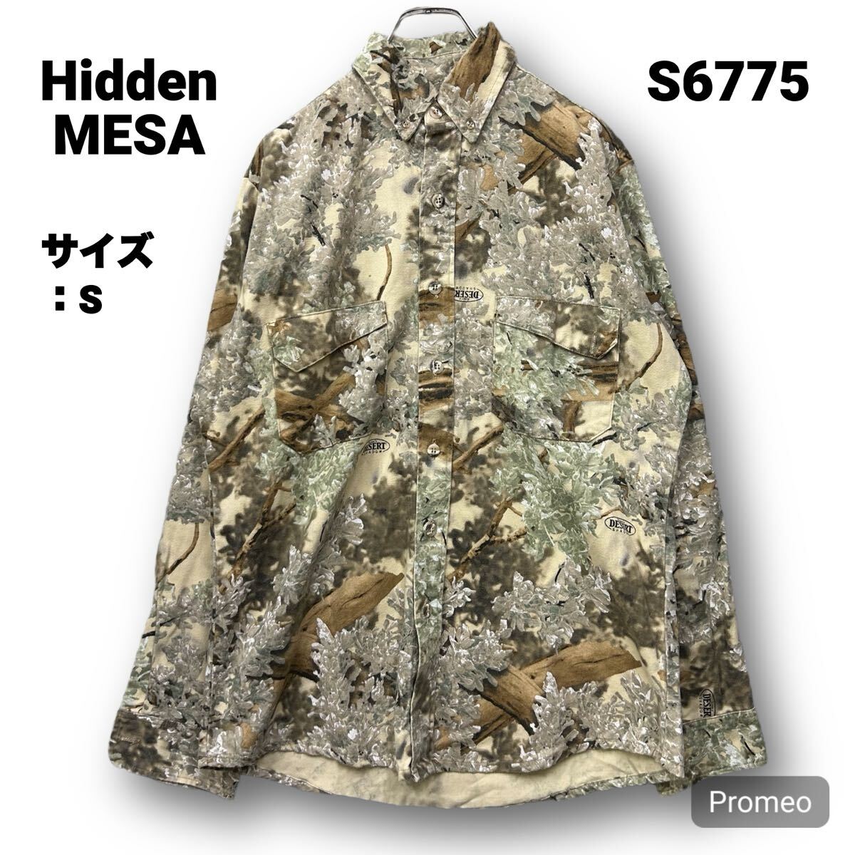 【S6775】 VINTAGE ヴィンテージ 長袖シャツ リアルツリー サイズS カーキ 深緑 ボタンダウン Hidden MESA メンズ トップス 最落なし 古着拍卖